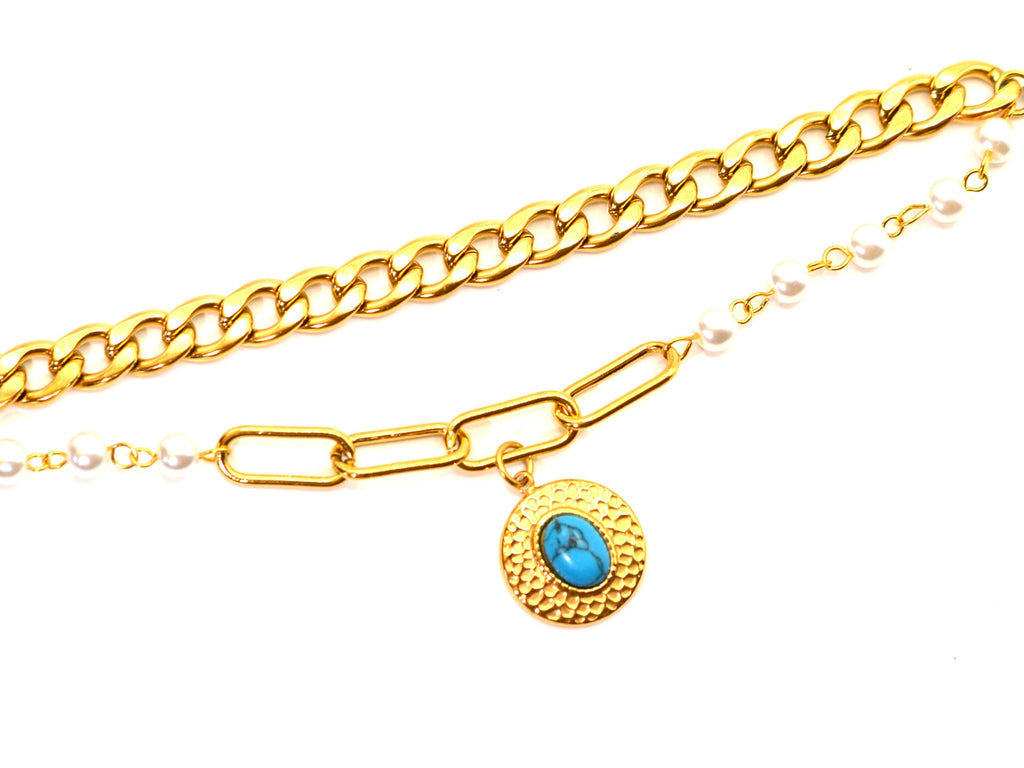 Armband | 18K Gold - Layering - Perlen & Anhänger - L 16+3cm - Damen