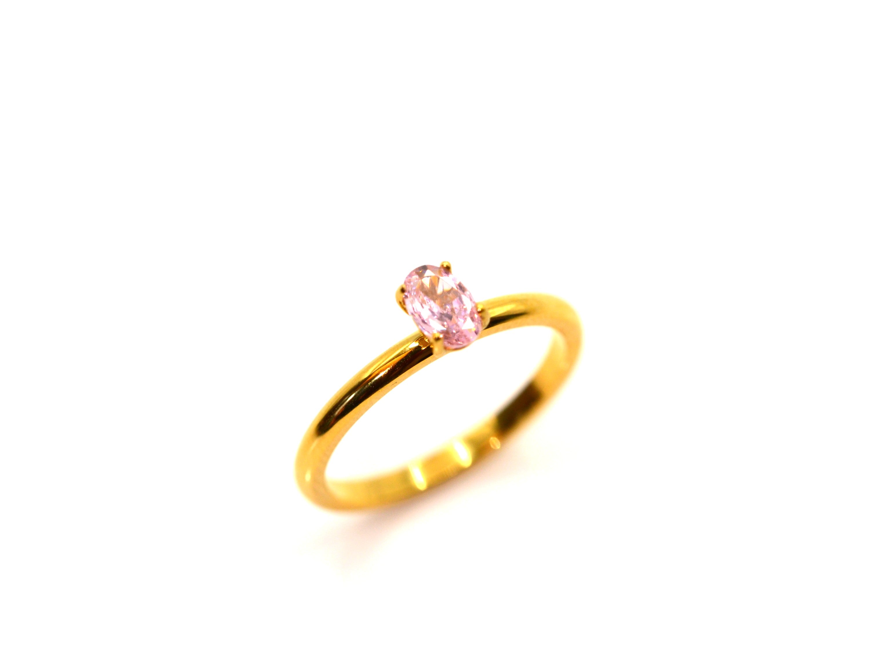 Ring - 18K Gold - Solitär - Ovaler Zirkon - Rosa - Damen