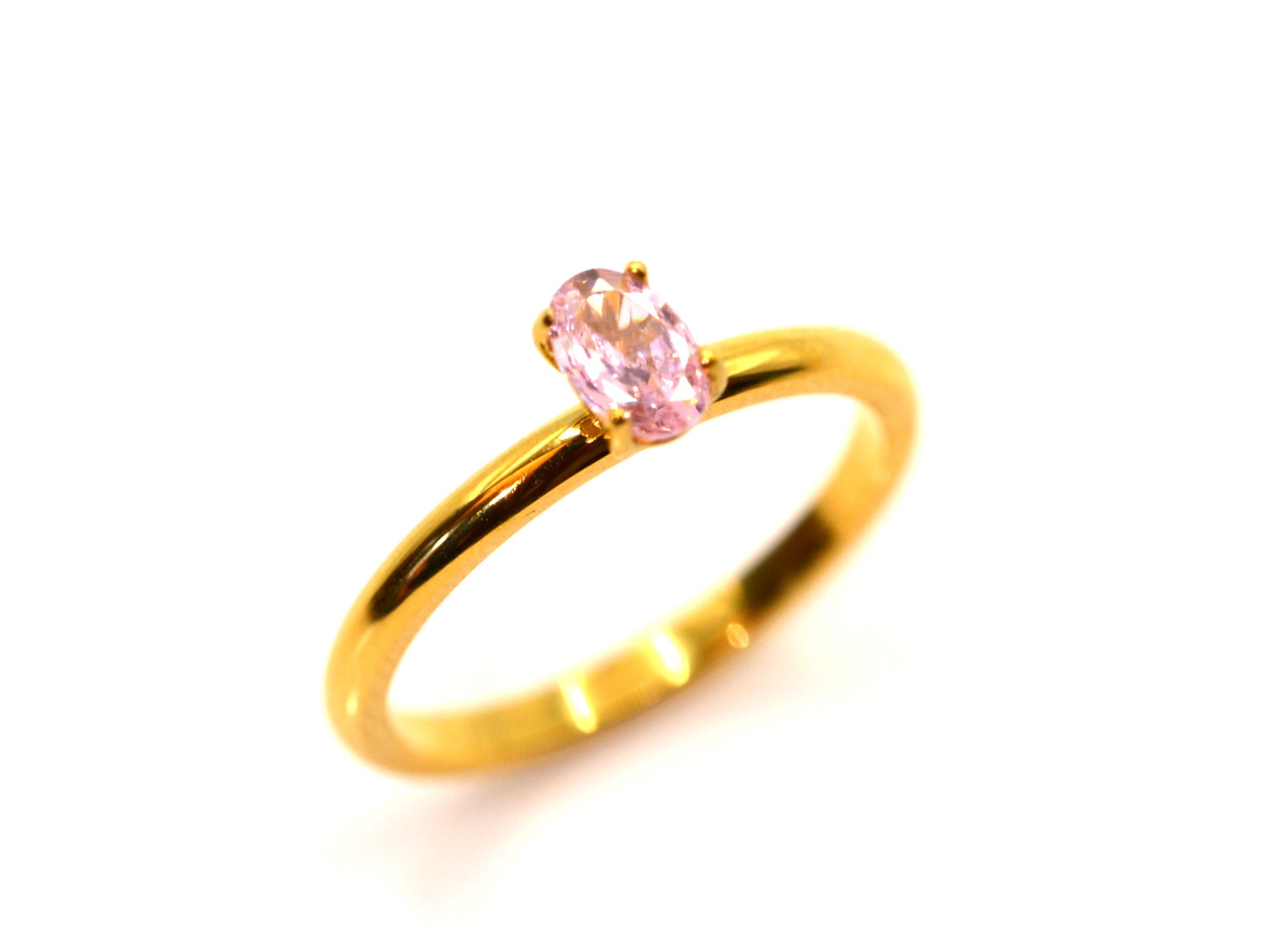 Ring - 18K Gold - Solitär - Ovaler Zirkon - Rosa - Damen