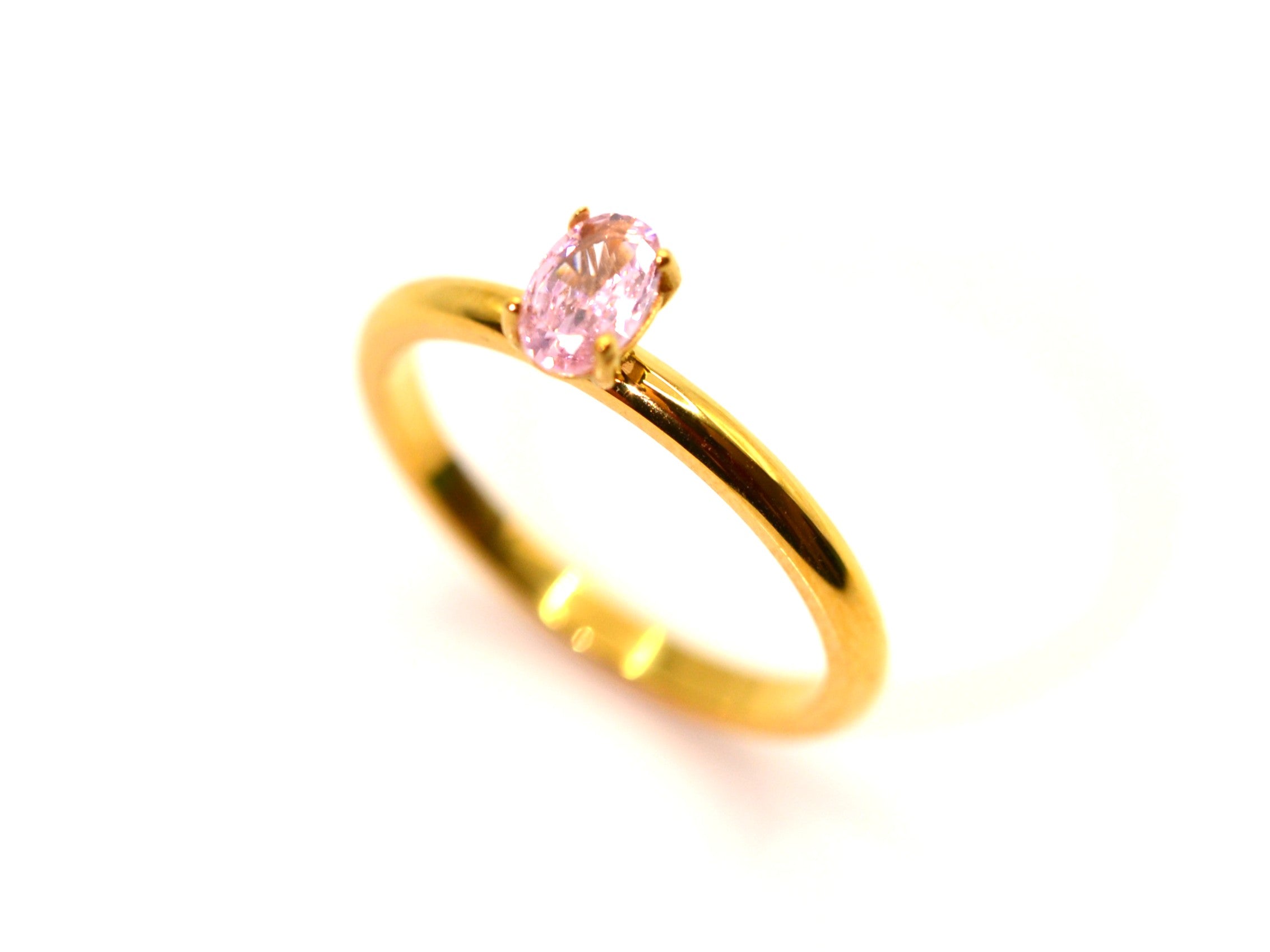 Ring - 18K Gold - Solitär - Ovaler Zirkon - Rosa - Damen