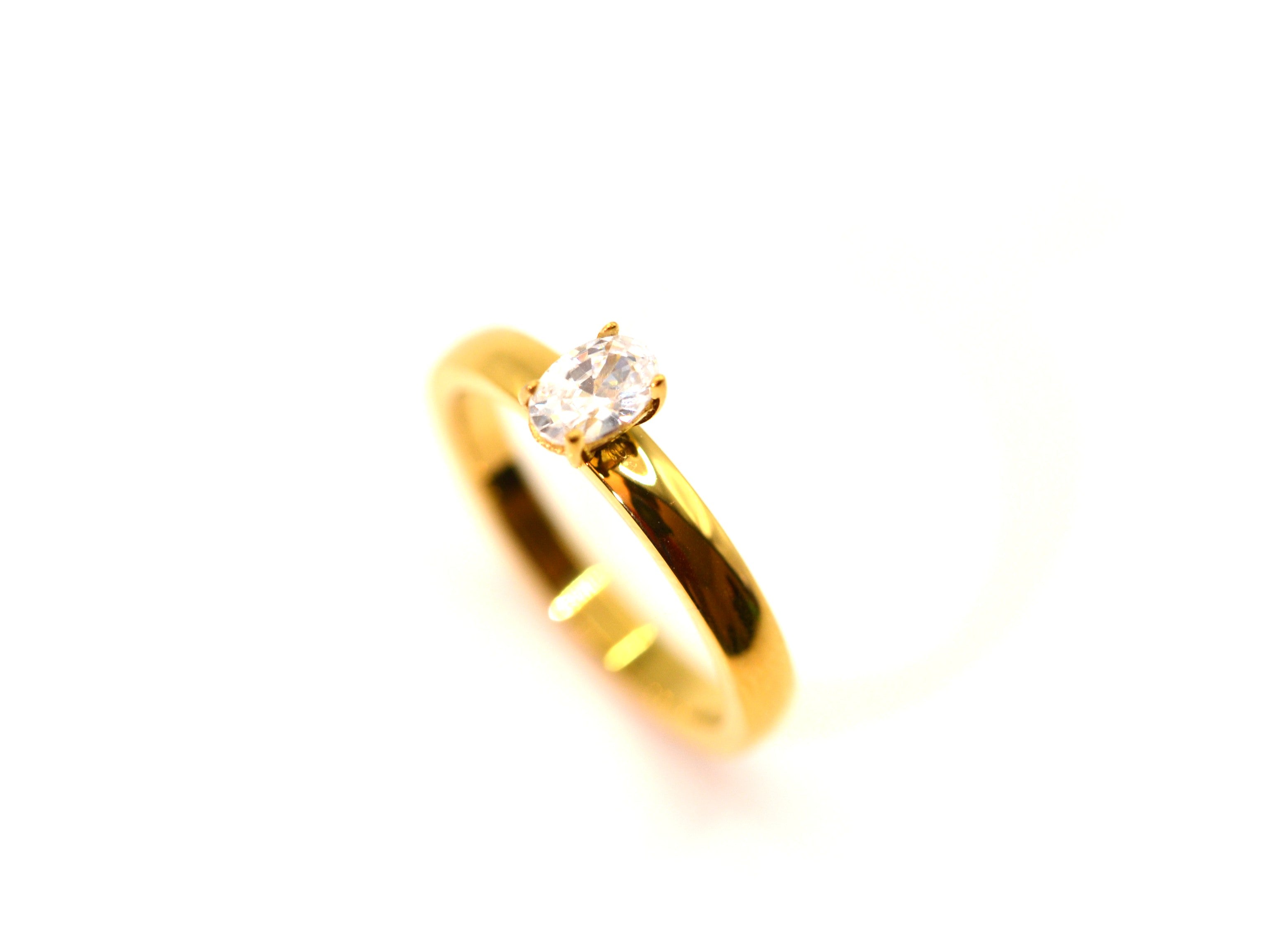 Ring - 18K Gold - Solitär - Ovaler Zirkon - Klar - Damen