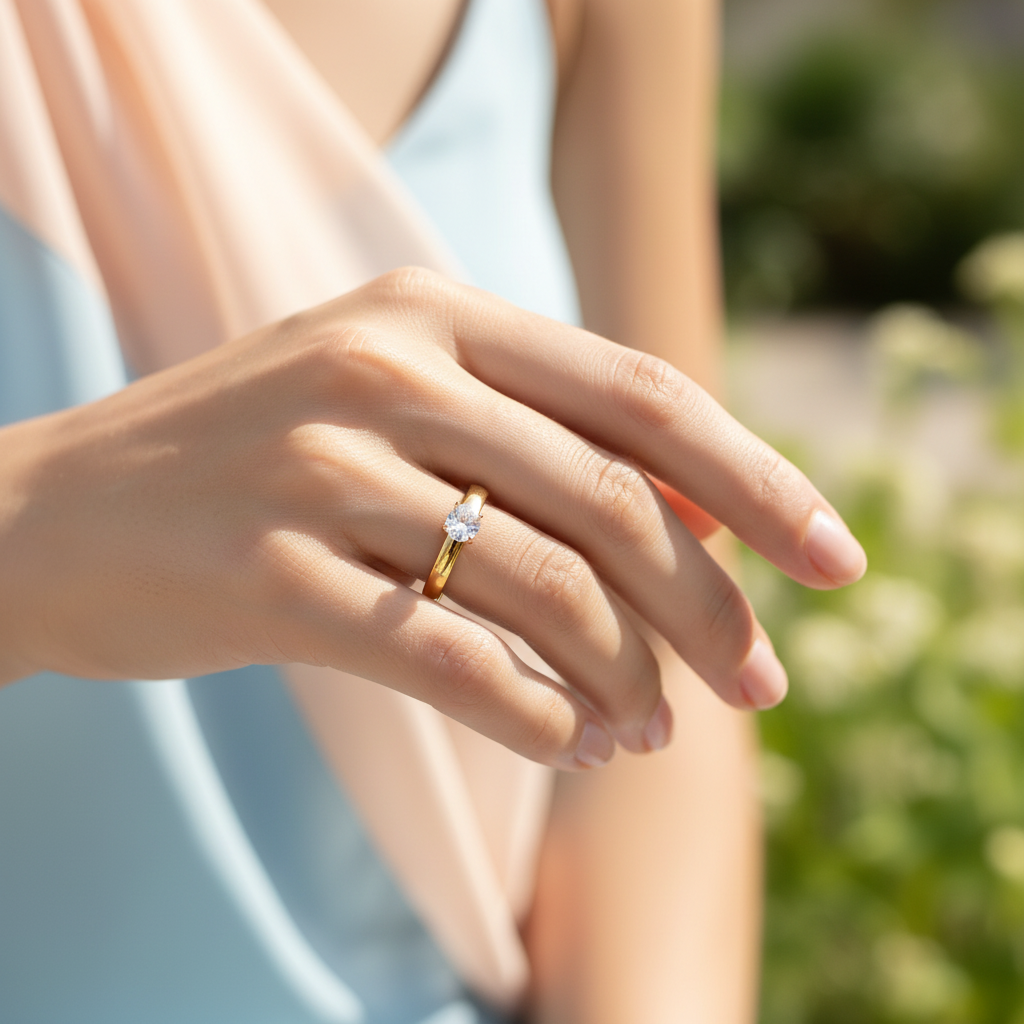 Ring | 18K Gold - Solitär - Ovaler Zirkon - 2mm - Damen