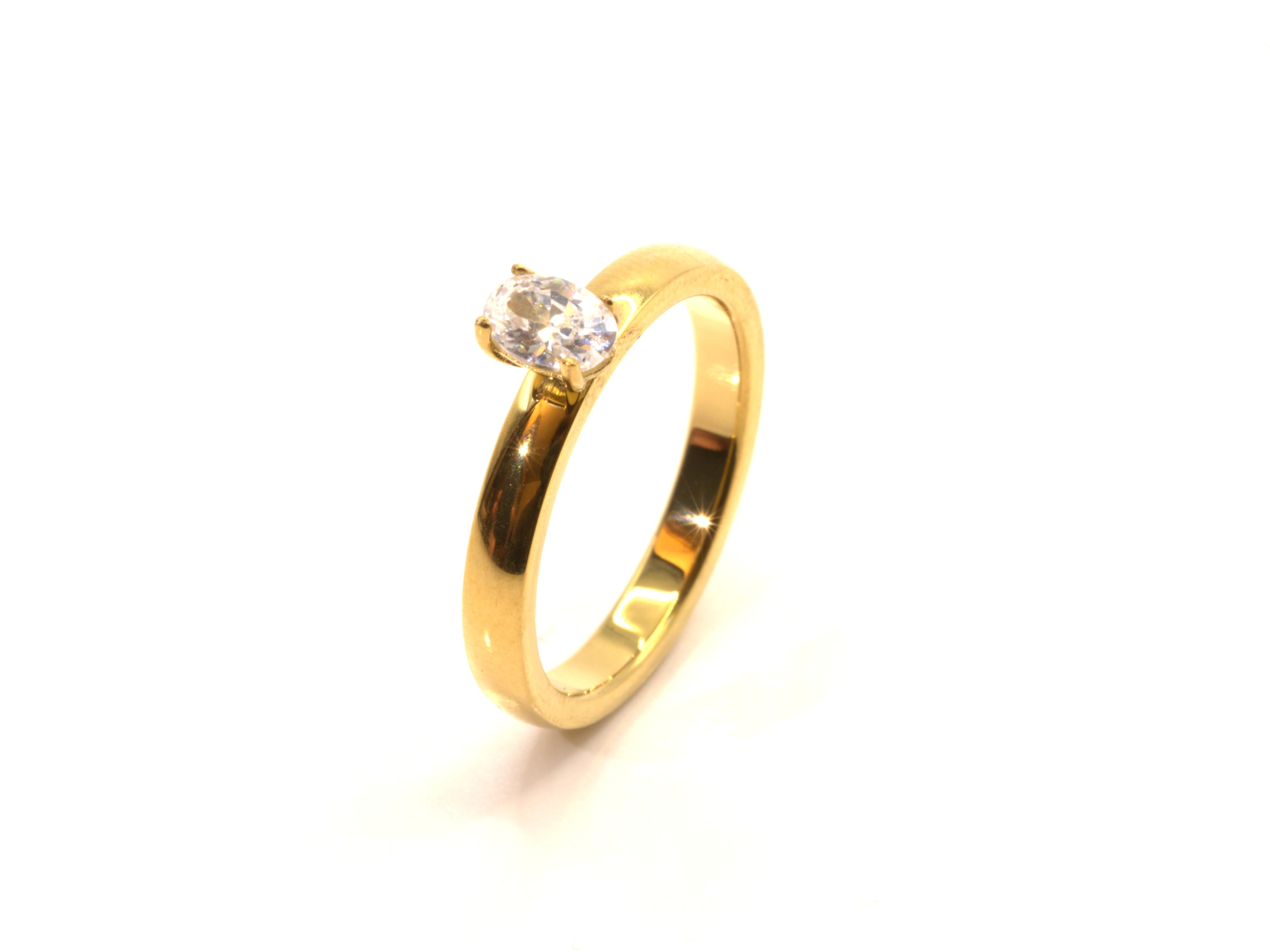 Ring - 18K Gold - Solitär - Ovaler Zirkon - Klar - Damen