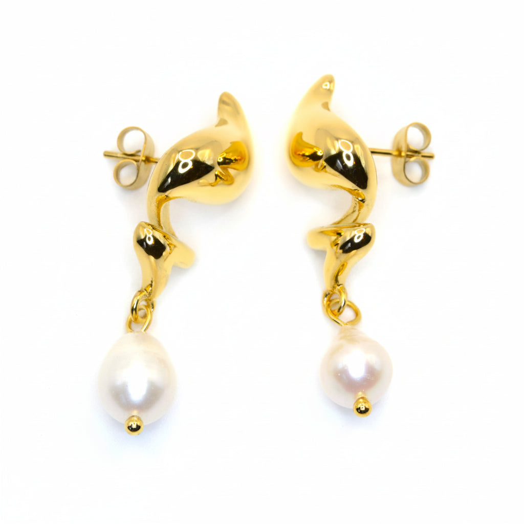 Stud Earrings | 18K Gold - Drop - Freshwater Pearl - Women