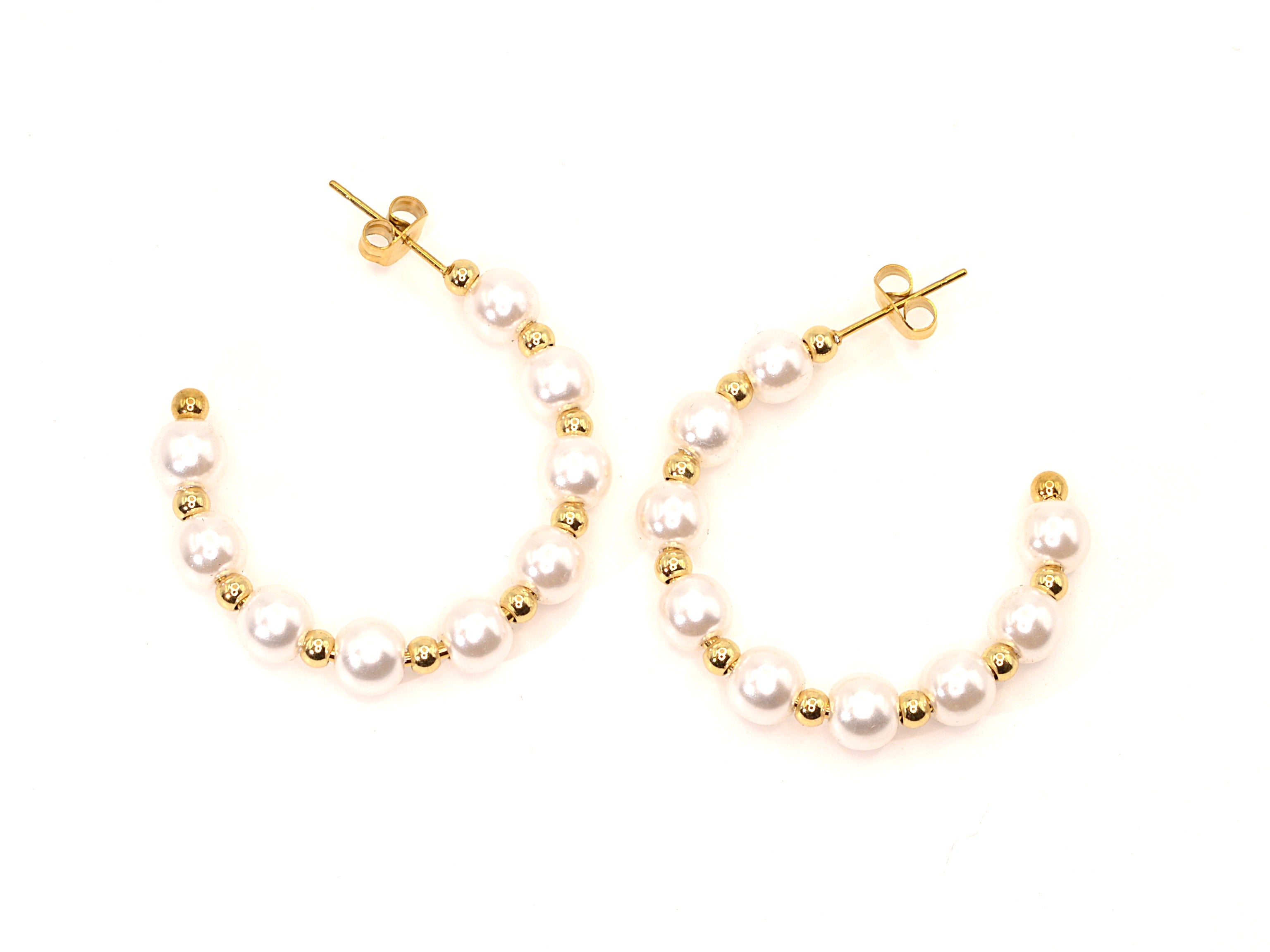 Perlenohrringe - 18K Gold - offene Creolen - 35mm - Damen