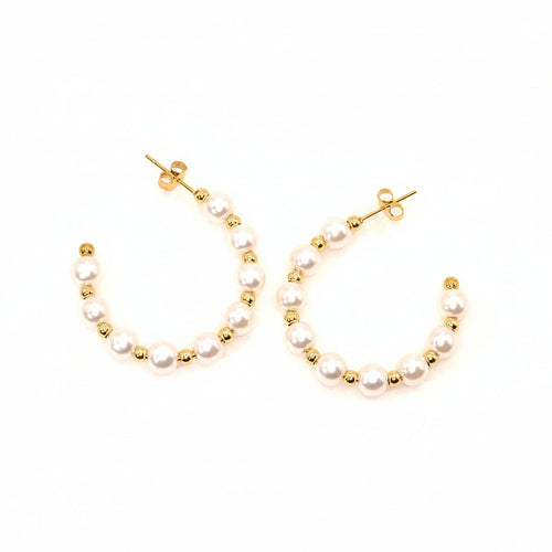 Creolen | 18K Gold - Perlen Hoops - Statement - 35mm - Damen