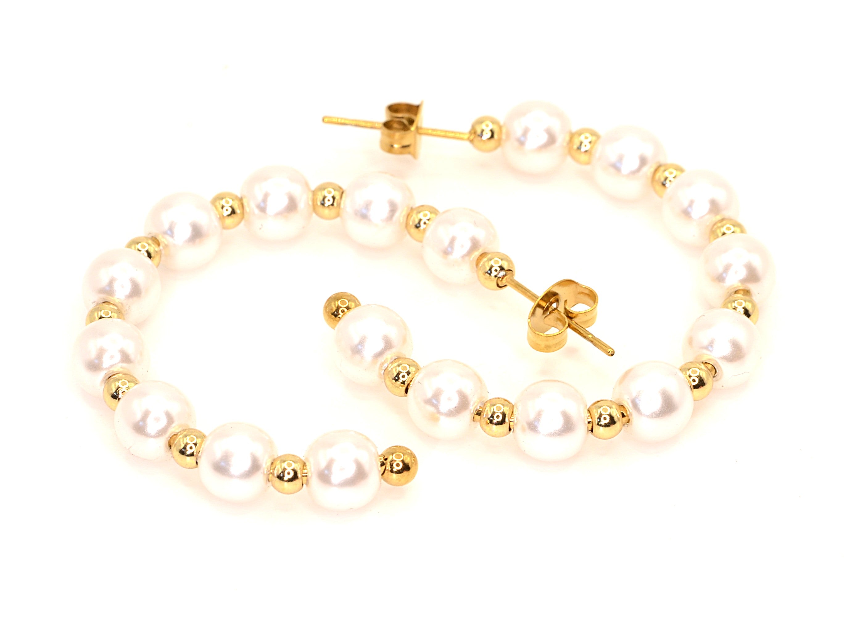 Perlenohrringe - 18K Gold - offene Creolen - 35mm - Damen