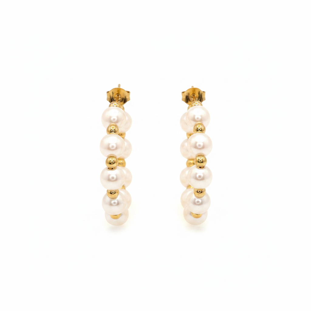 Creolen | 18K Gold - Perlen Hoops - Statement - 35mm - Damen