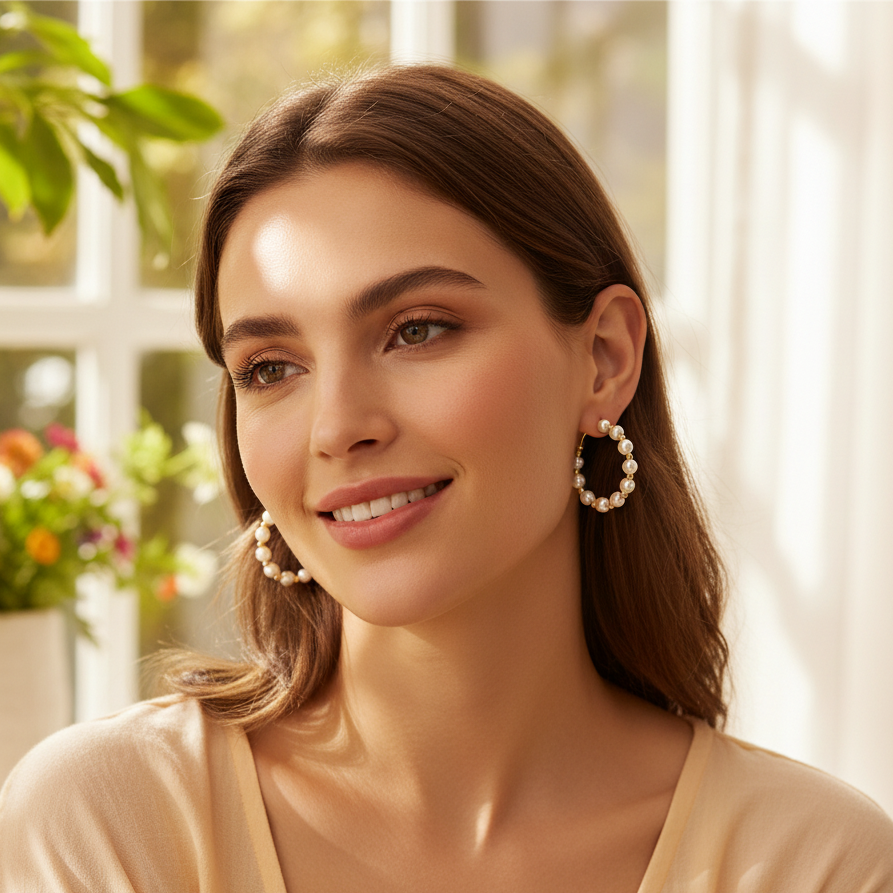 Creolen | 18K Gold - Perlen Hoops - Statement - 35mm - Damen