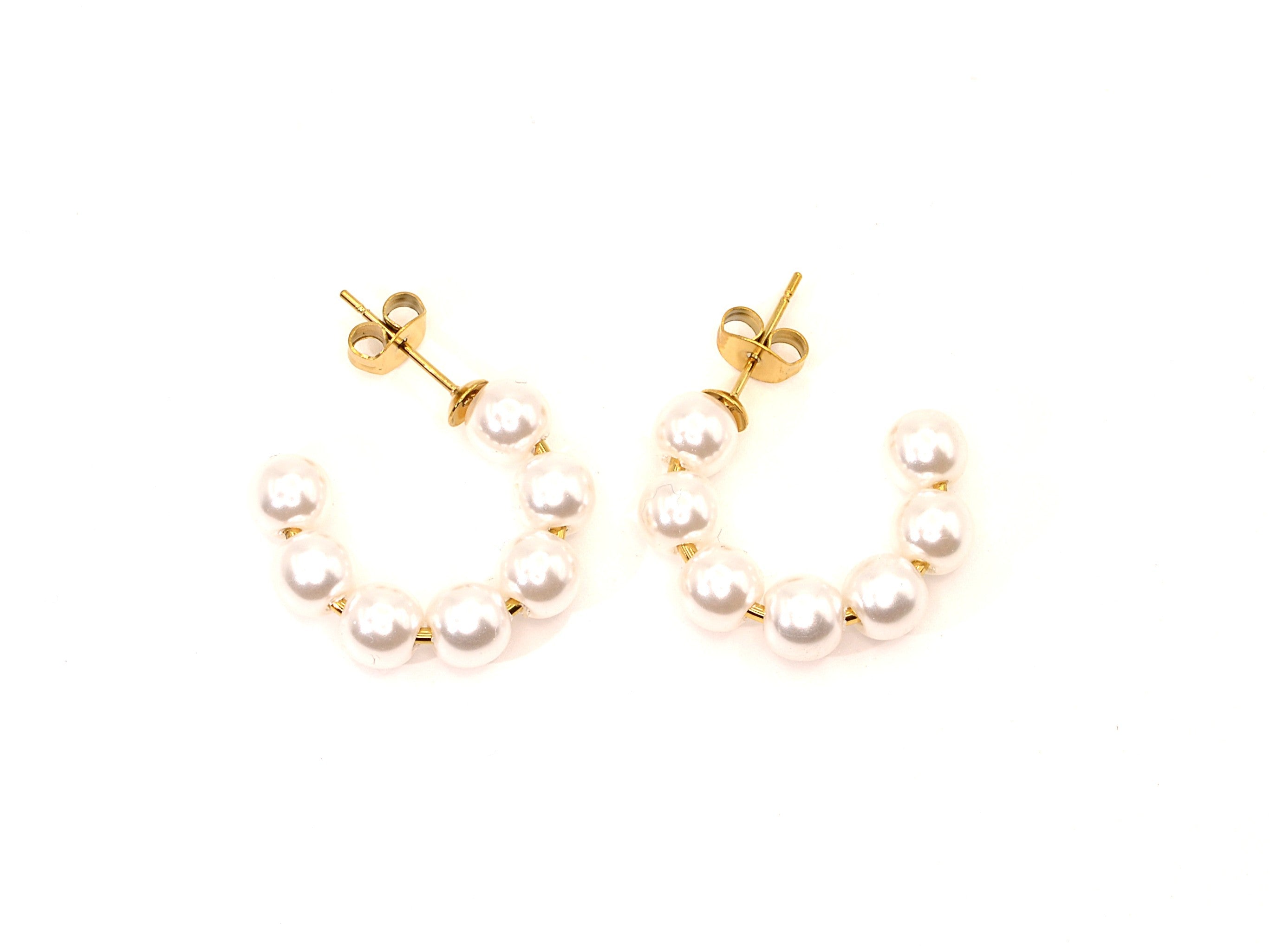 Perlenohrringe - 18K Gold - offene Creolen - 22mm - Damen