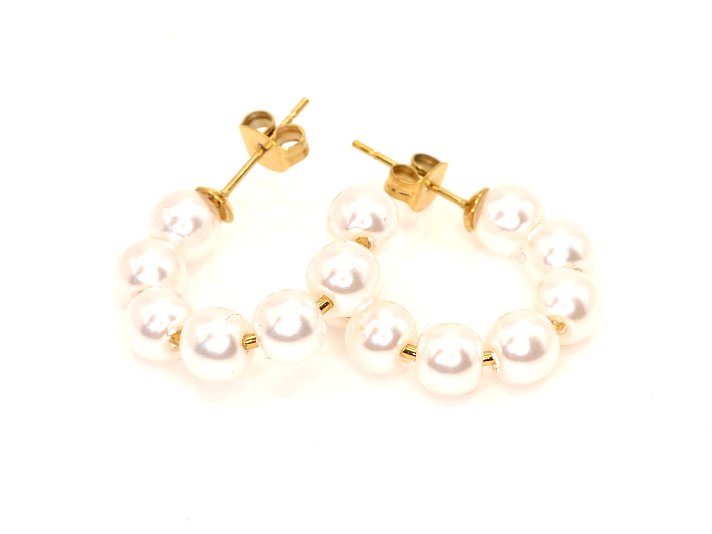 Perlenohrringe - 18K Gold - offene Creolen - 22mm - Damen