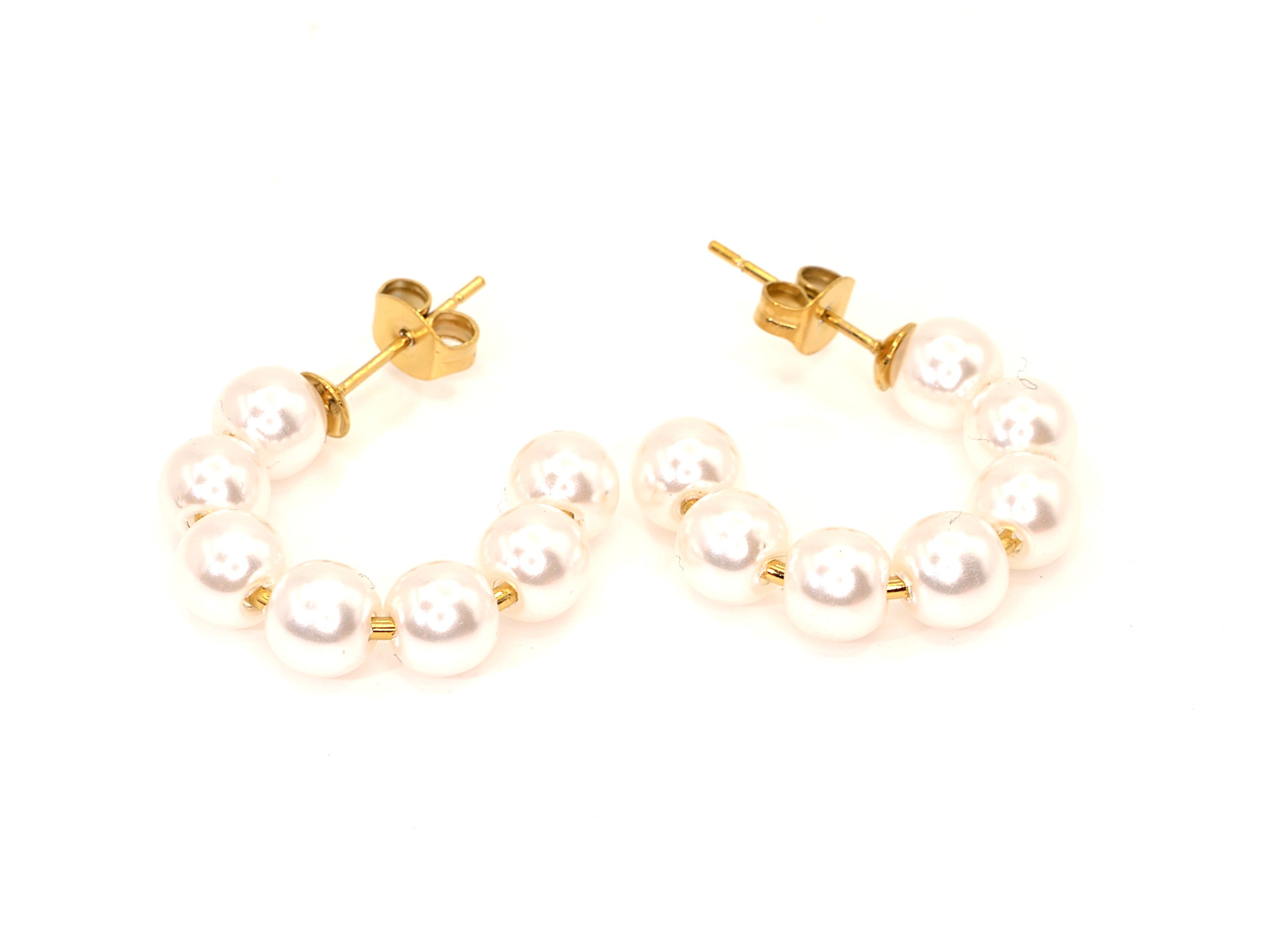 Perlenohrringe - 18K Gold - offene Creolen - 22mm - Damen