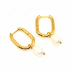 Hoop Earrings | 18K Gold - Pearl Drop - Oval - 35mm - Women