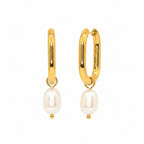Hoop Earrings | 18K Gold - Pearl Drop - Oval - 35mm - Women