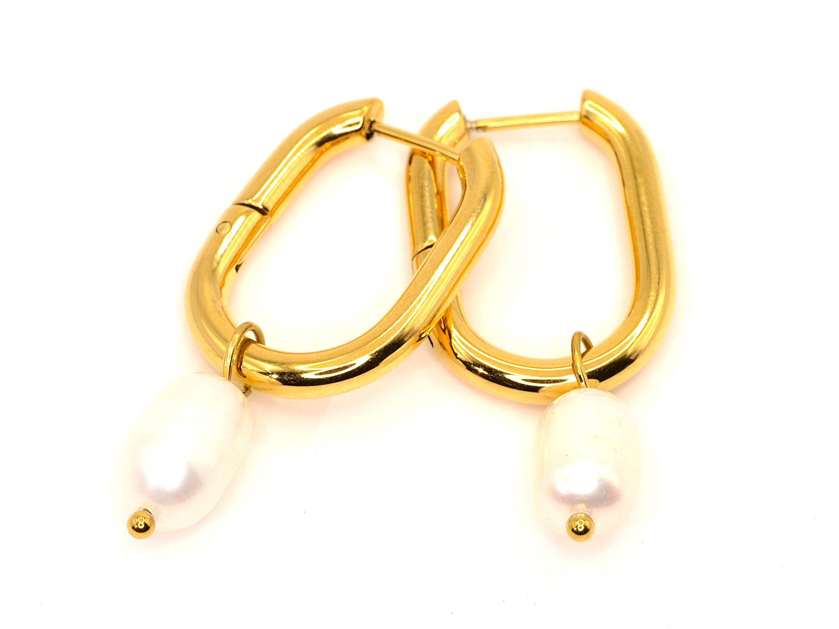 Creolen mit Perle - 18K Gold - Oval - 35mm - Damen