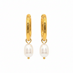 Hoop Earrings | 18K Gold - Pearl Drop - Oval - 35mm - Women