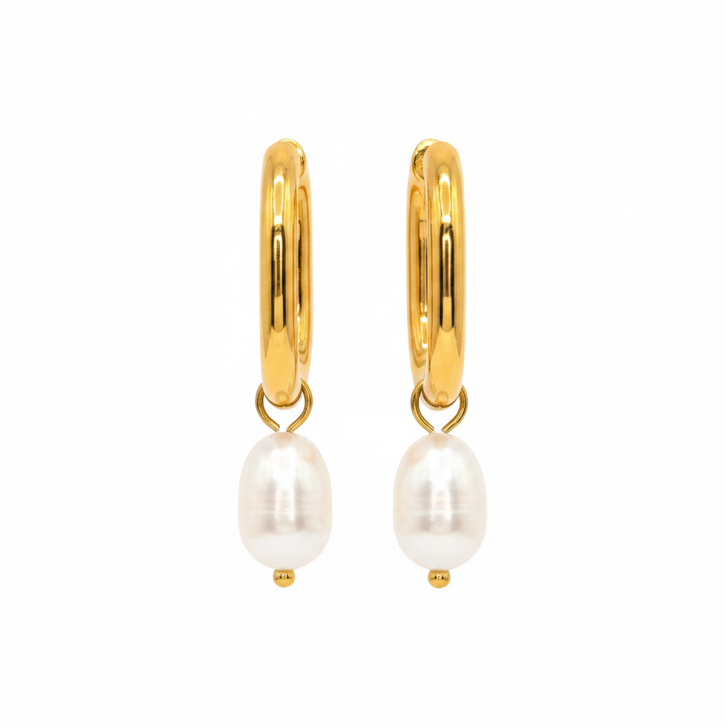 Creolen | 18K Gold - Pearl Drop - Oval - 35mm - Damen