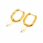 Hoop Earrings | 18K Gold - Pearl Drop - Oval - 35mm - Women