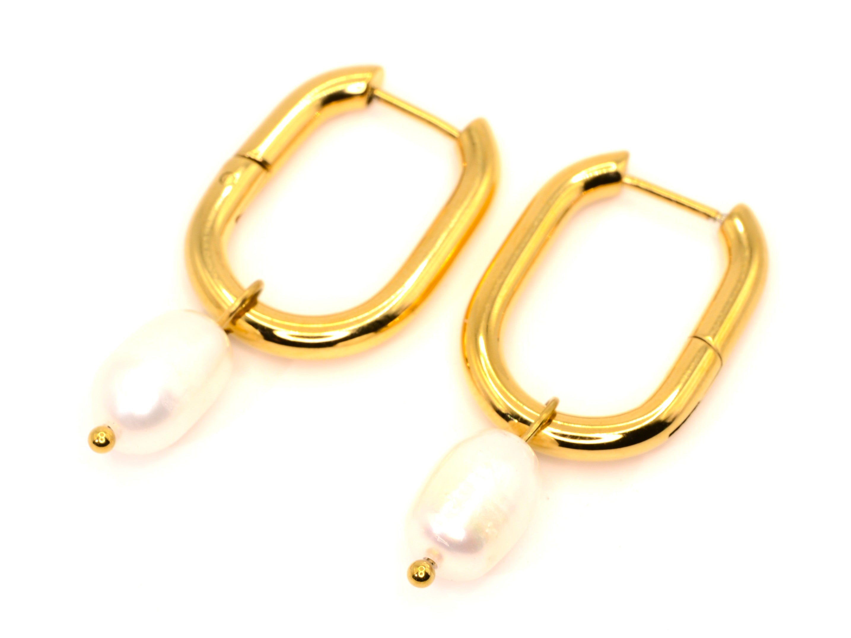 Creolen mit Perle - 18K Gold - Oval - 35mm - Damen