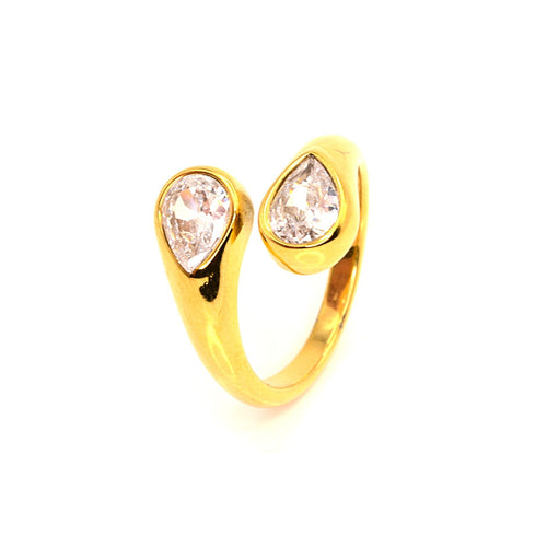 Ring | 18K Gold - Zirkon-Drops - Bypass-Ring - Damen