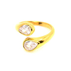 Ring | 18K Gold - Zircon Drops - Bypass Ring - Women's