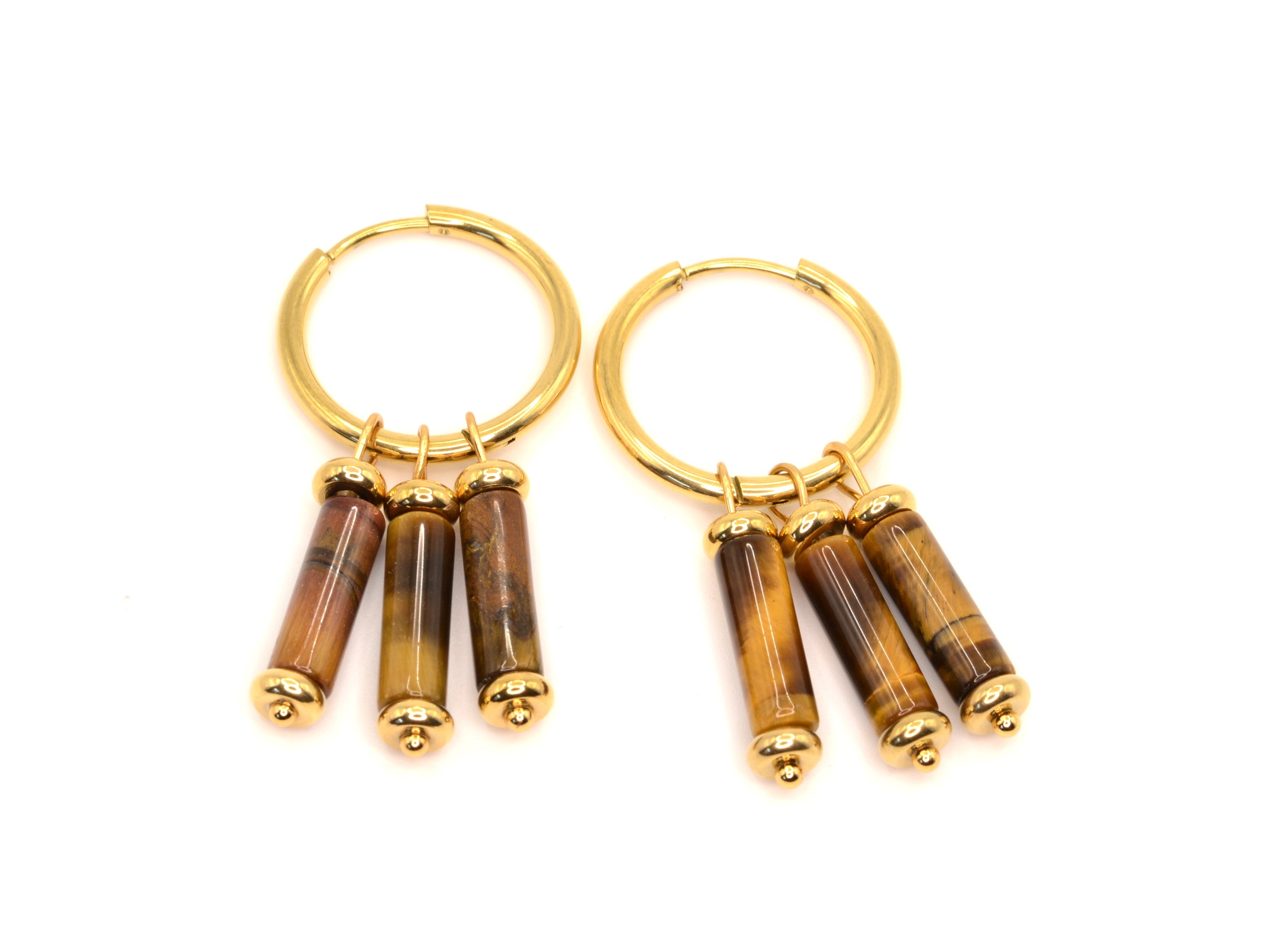 Creolen mit Anhänger - Tigerauge - Quarz - Gold - 20mm - Damen