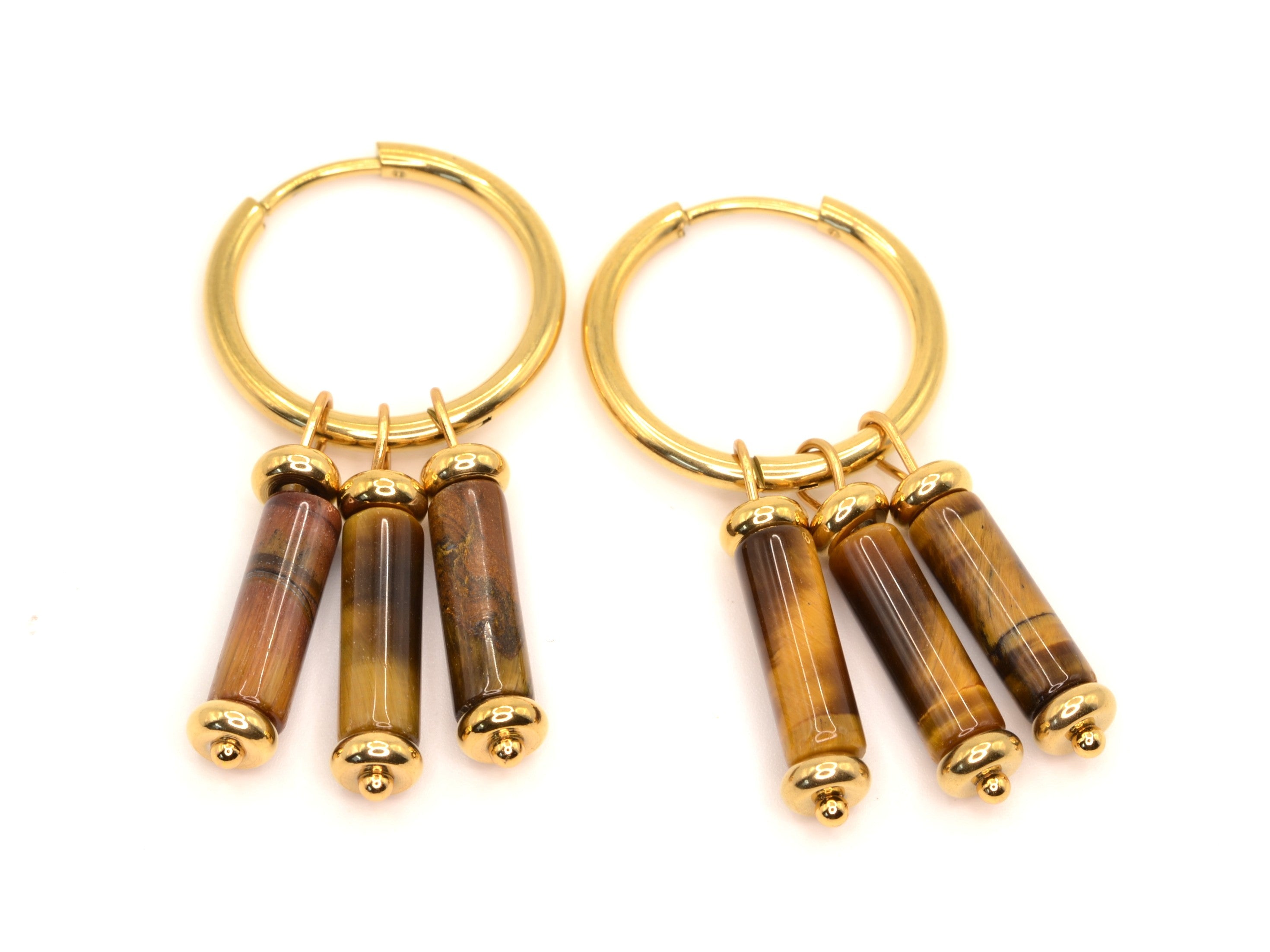 Creolen mit Anhänger - Tigerauge - Quarz - Gold - 20mm - Damen