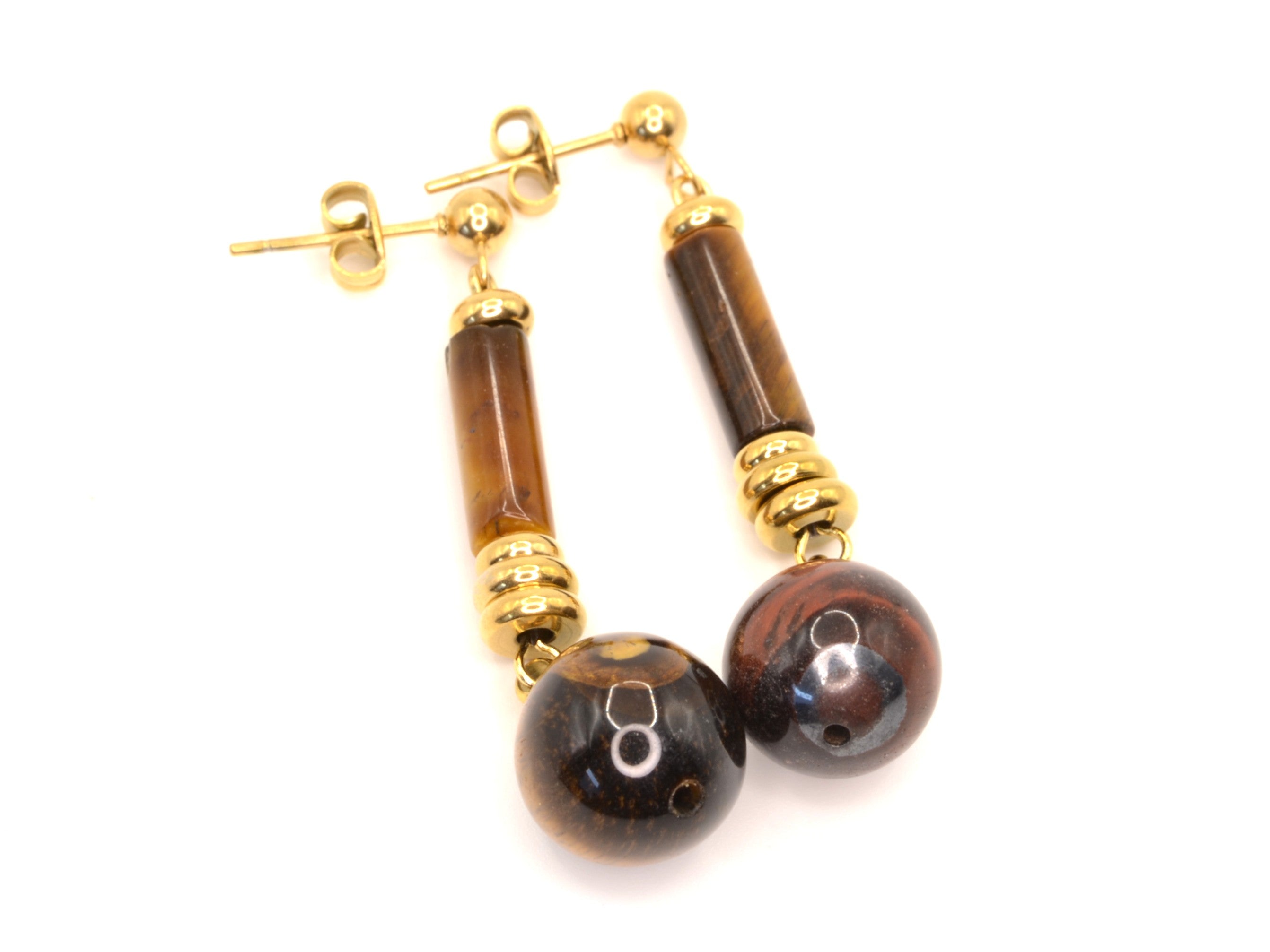 Ohrstecker mit Anhänger - Tigerauge - Quarz - Gold - 40mm - Damen