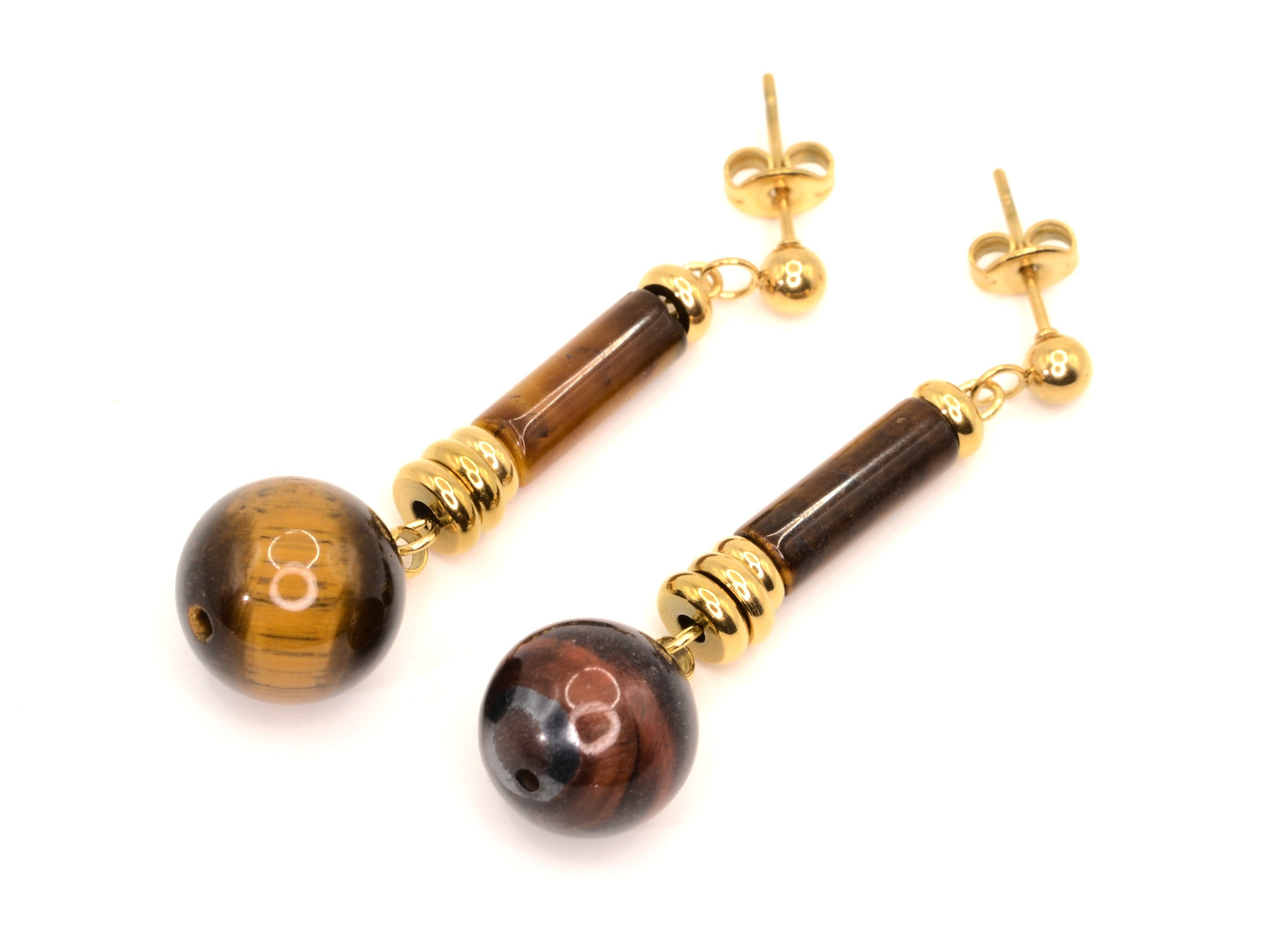 Ohrstecker mit Anhänger - Tigerauge - Quarz - Gold - 40mm - Damen