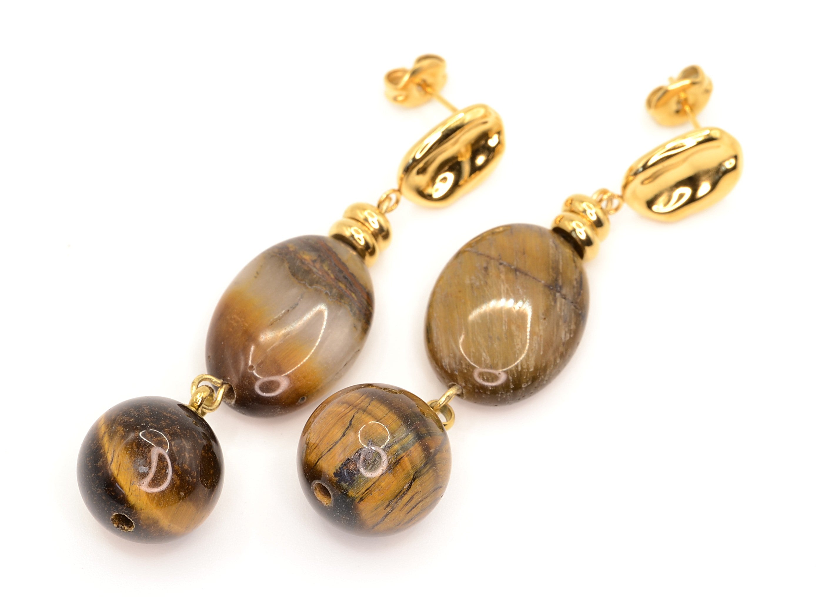 Ohrstecker mit Anhänger - Tigerauge - Quarz - Gold - 50mm - Damen