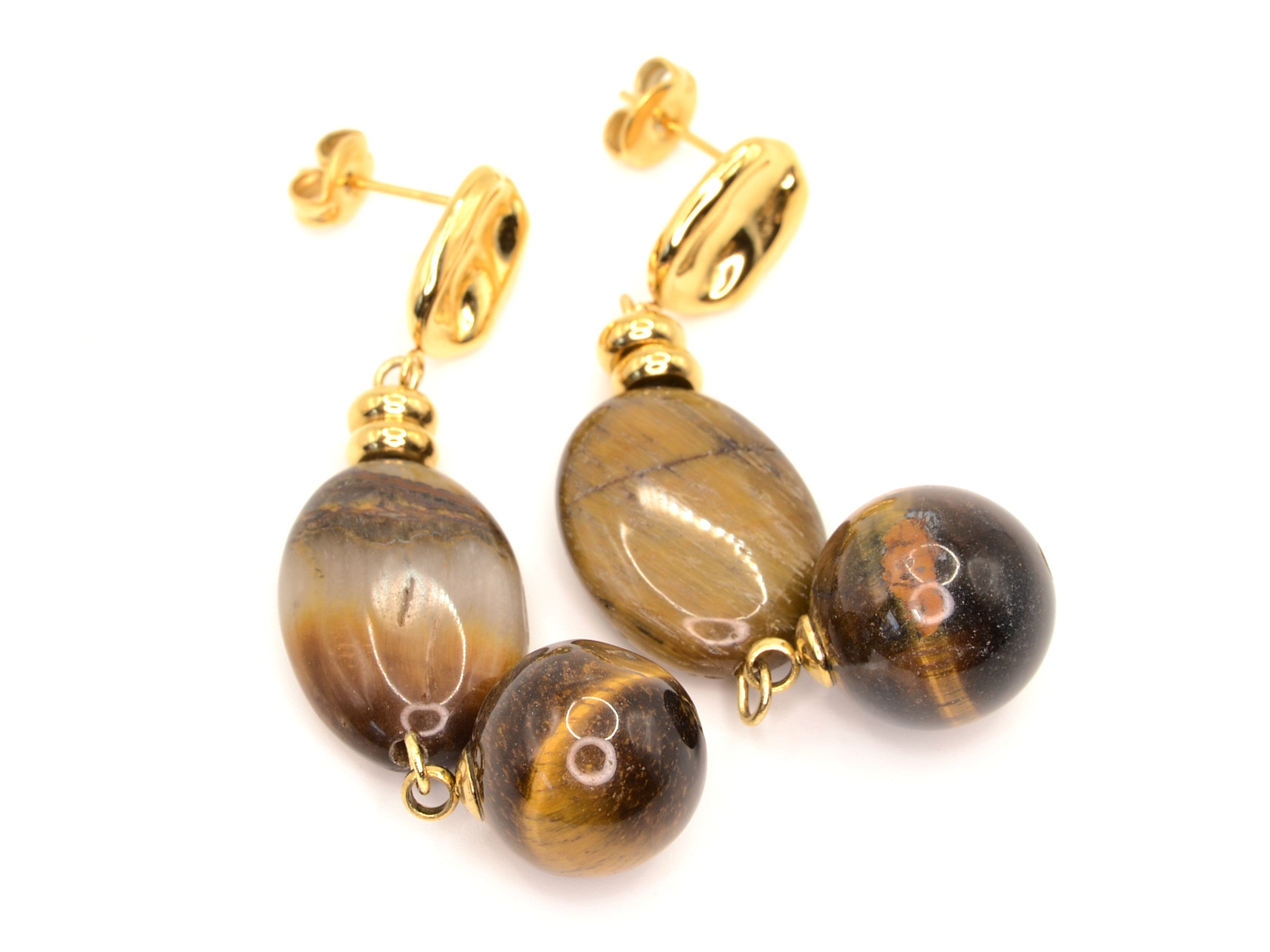 Ohrstecker mit Anhänger - Tigerauge - Quarz - Gold - 50mm - Damen