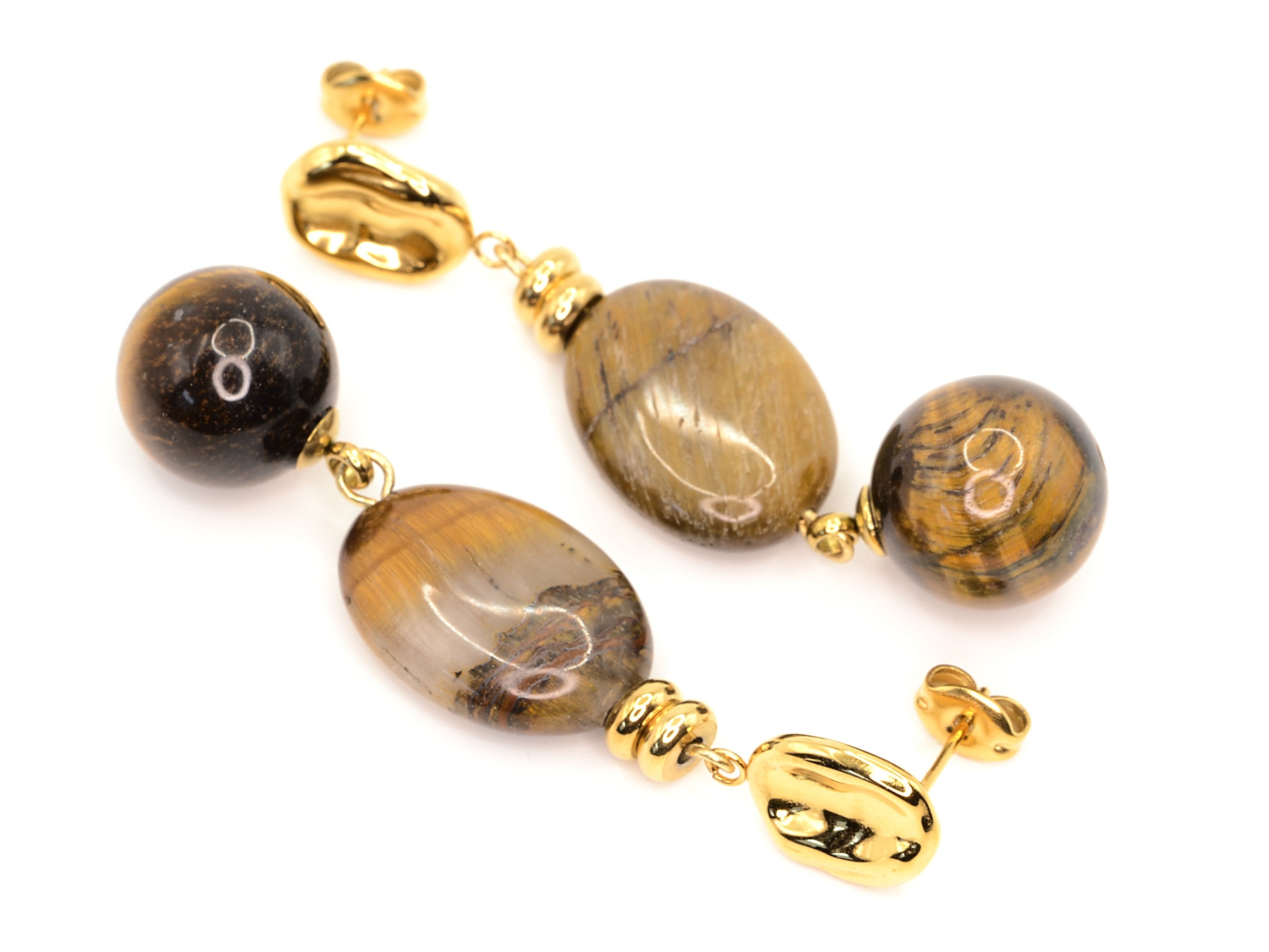 Ohrstecker mit Anhänger - Tigerauge - Quarz - Gold - 50mm - Damen