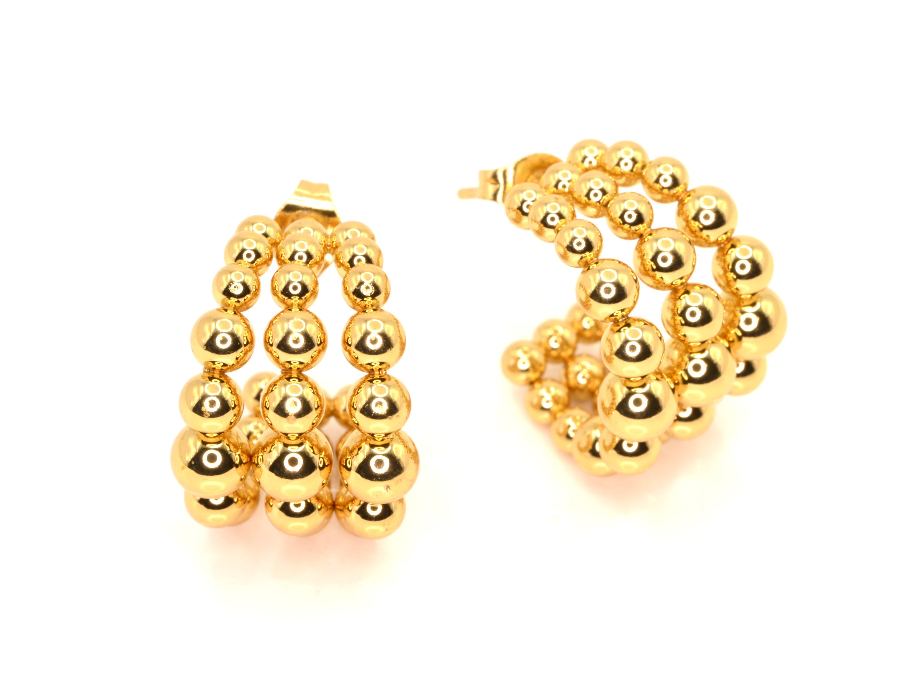 Ohrstecker - 18K Gold - Halbmondform - Goldperlen - Damen