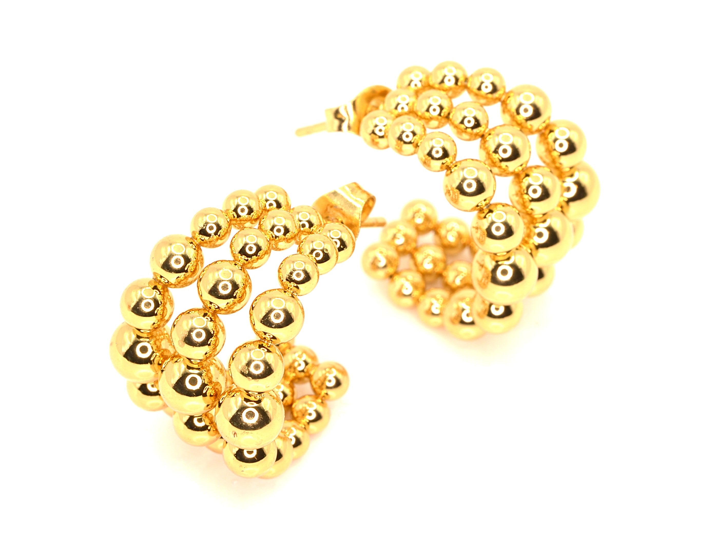 Ohrstecker - 18K Gold - Halbmondform - Goldperlen - Damen