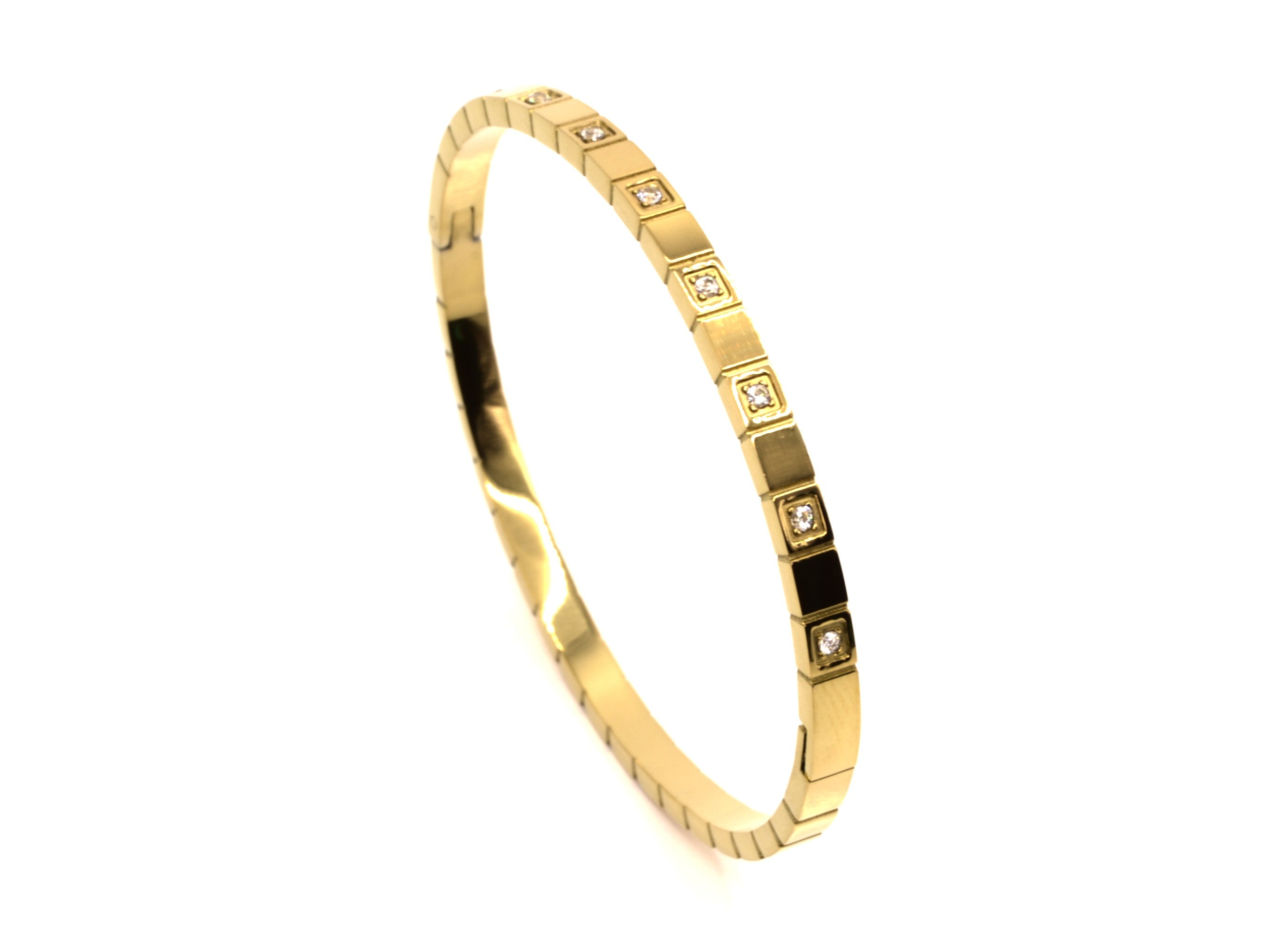 Armreif mit Zirkon - 18K Gold - B 4mm - Damen
