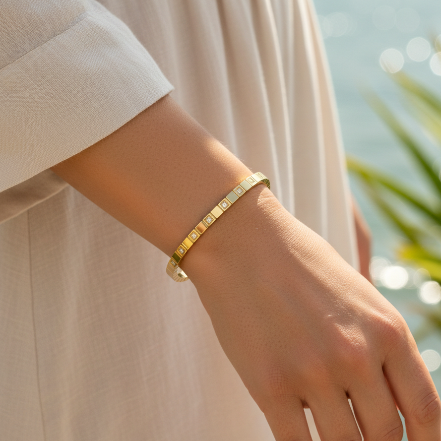 Bangle | 18K Gold - Zircon - Oval - W 4mm - Women's