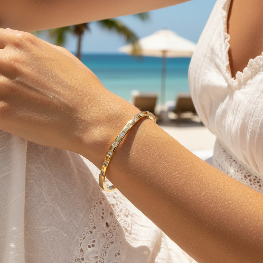 Bangle | 18K Gold - Zircon - Oval - W 4mm - Women's