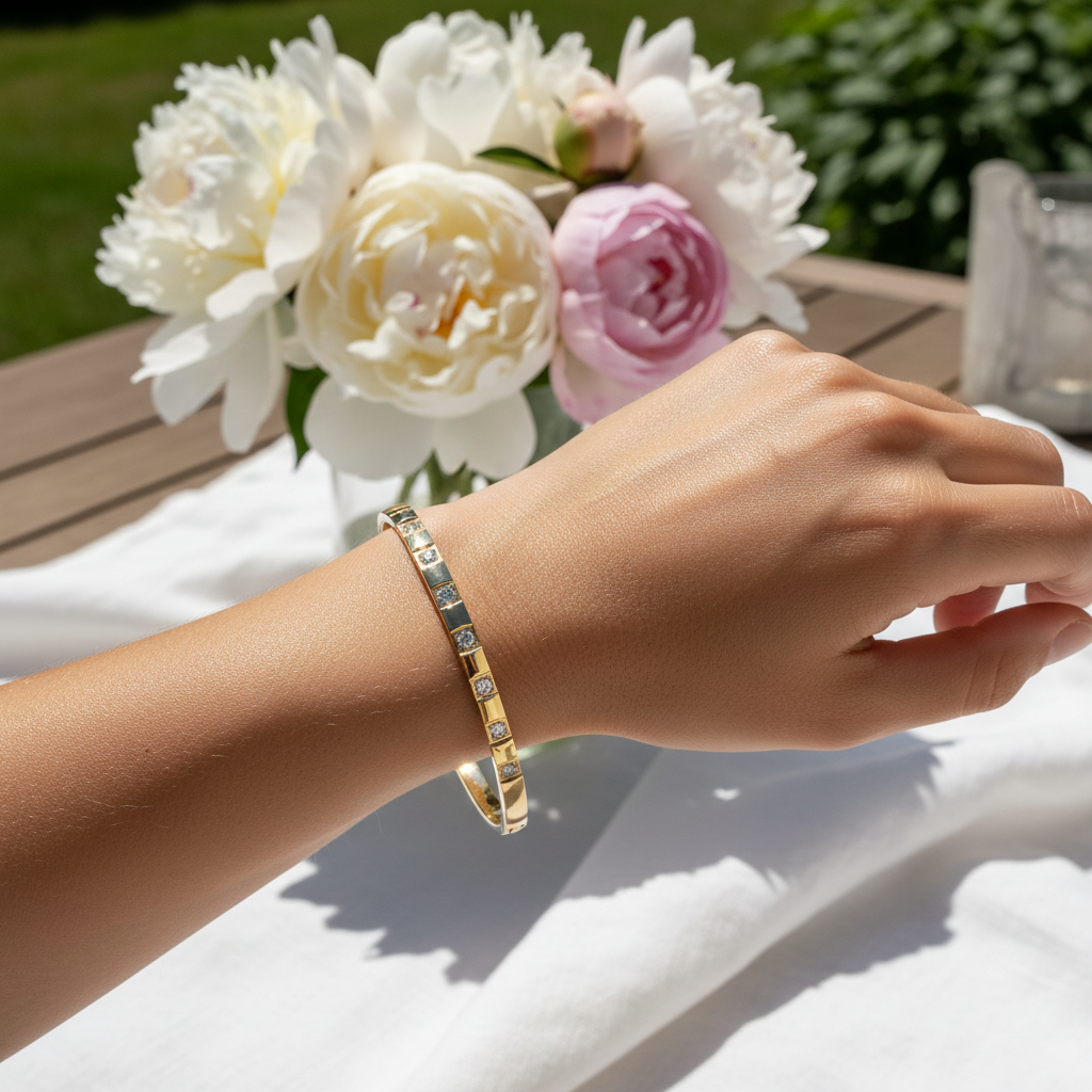 Armreif | 18K Gold - Zirkon - Oval - B 4mm - Damen