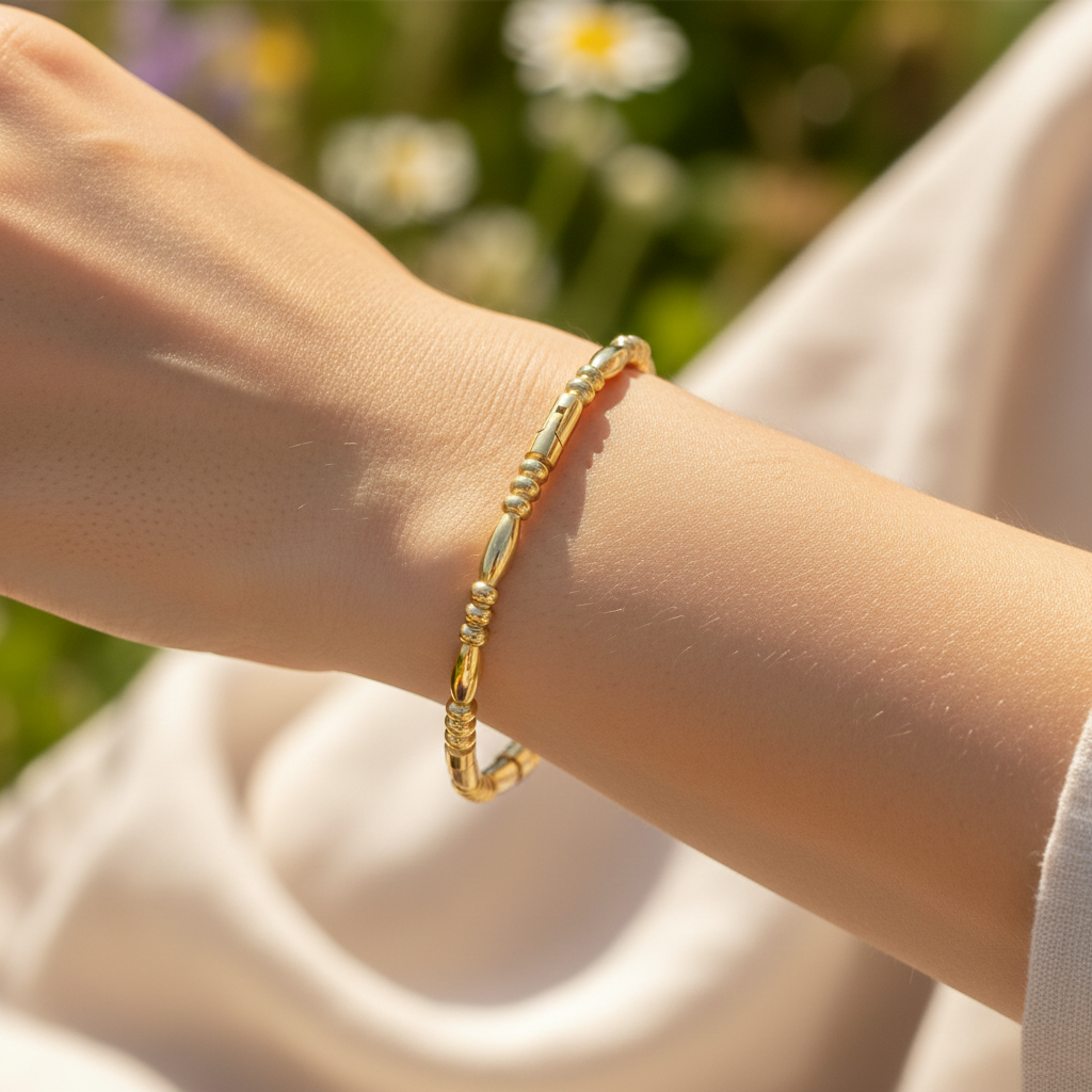 Bangle | 18K Gold - Curved-Line - Oval - W 4mm - Women's