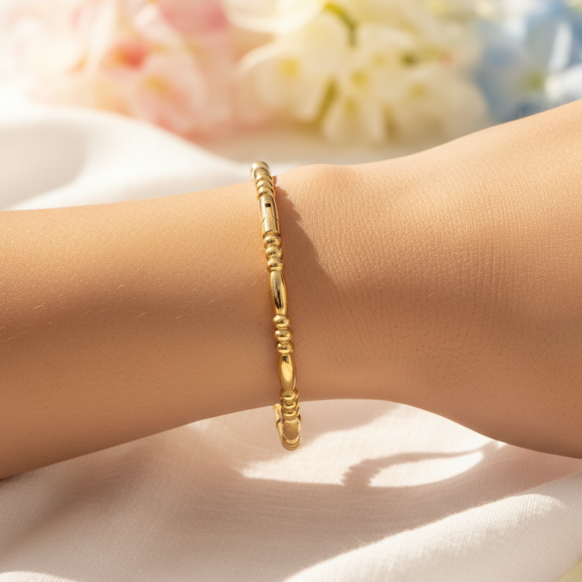 Bangle | 18K Gold - Curved-Line - Oval - W 4mm - Women's