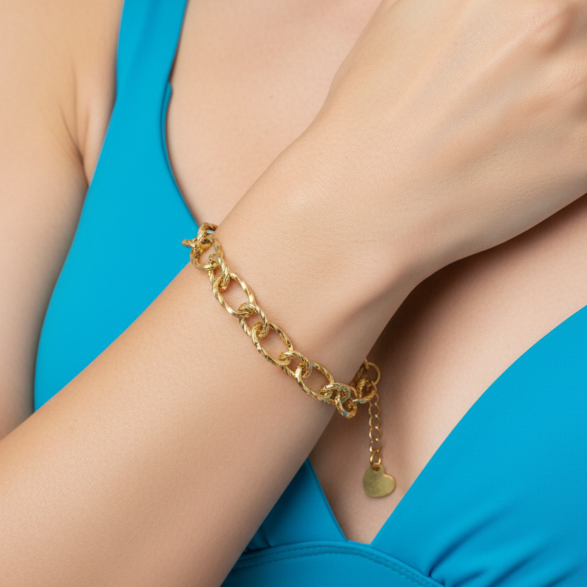 Bracelet | 18K Gold - Twisted Oval - W 7mm - L 17+5cm - Women's