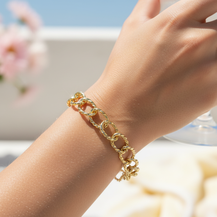 Bracelet | 18K Gold - Twisted Oval - W 10mm - L 17+5cm - Ladies