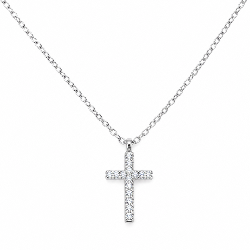 Halskette | Silber - Ankerkette mit Kreuz - B 1mm - L 41+5cm - Damen