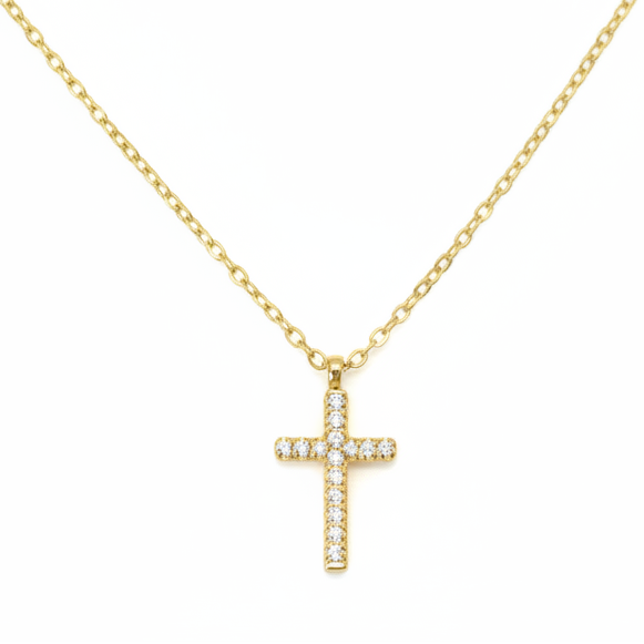 Halskette | 18K Gold - Ankerkette mit Kreuz - B 1mm - L 41+5cm - Damen