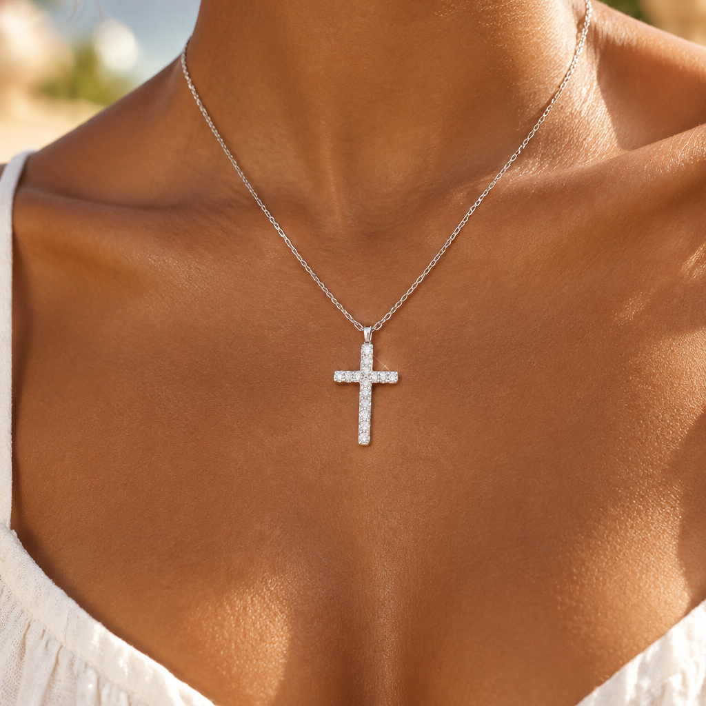 Halskette | Silber - Ankerkette mit Kreuz - B 1mm - L 41+5cm - Damen