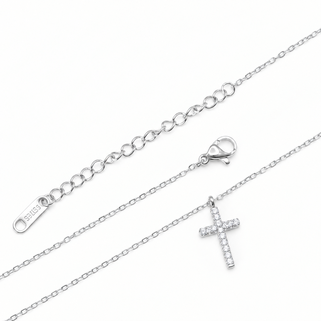 Halskette | Silber - Ankerkette mit Kreuz - B 1mm - L 41+5cm - Damen