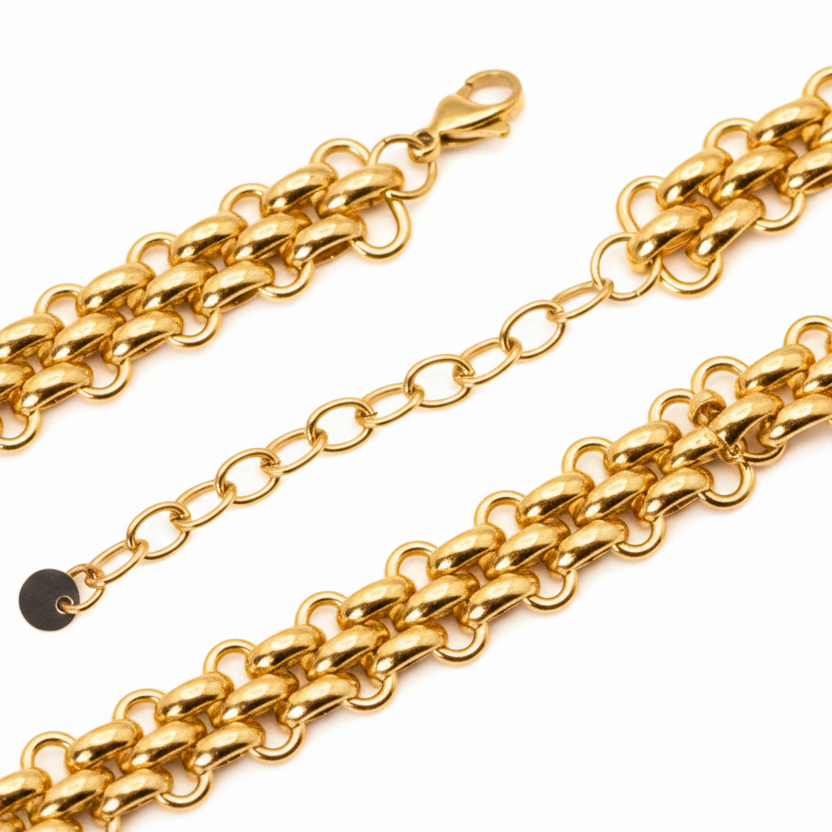 Necklace | 18K Gold - Mesh Necklace - W 14mm - L 42+5cm - Women's