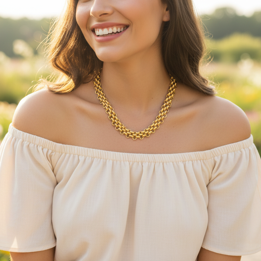 Necklace | 18K Gold - Mesh Necklace - W 14mm - L 42+5cm - Women's