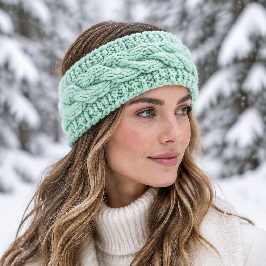 Stirnband | Weiche Kunstwolle - Mintgrün - Herbst - Winter - Damen