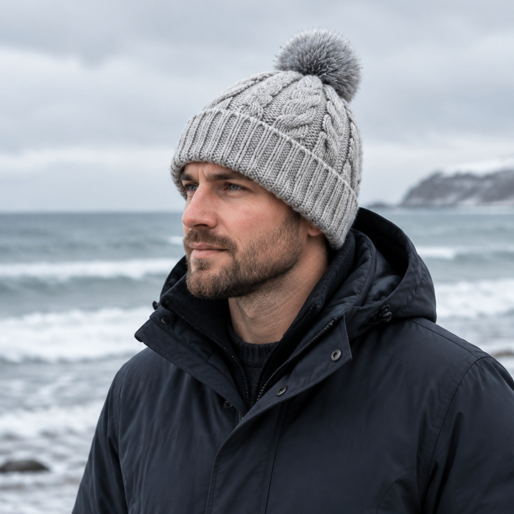 Strickmütze | Baumwolle - Grau - Gefüttert - Wintermütze - Unisex